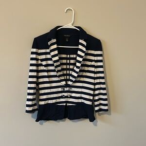 White House Black Market navy and white striped light jacket, size 4.
